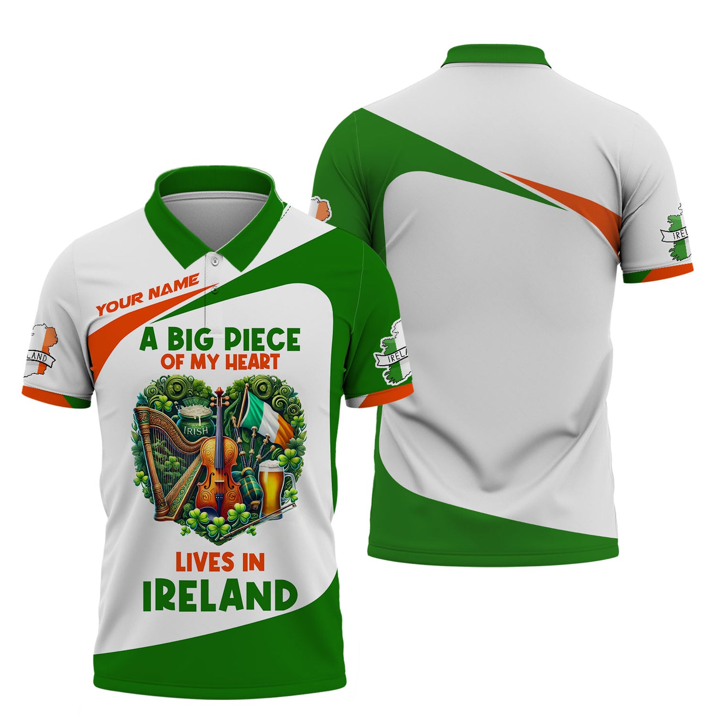 A Big Piece Of My Heart Lives In Ireland Custom Name Shirts Gift For Irish Lover