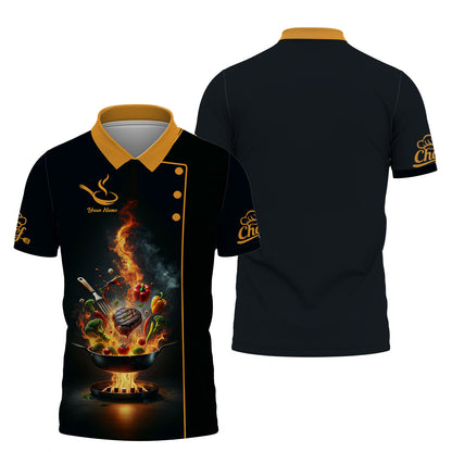 Personalized Chef Shirts - Dynamic Flaming Grill Design for Chefs