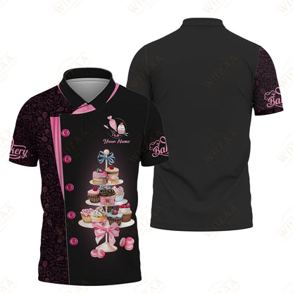 T-shirt de boulanger personnalisé – Motif tour de cupcakes et de friandises