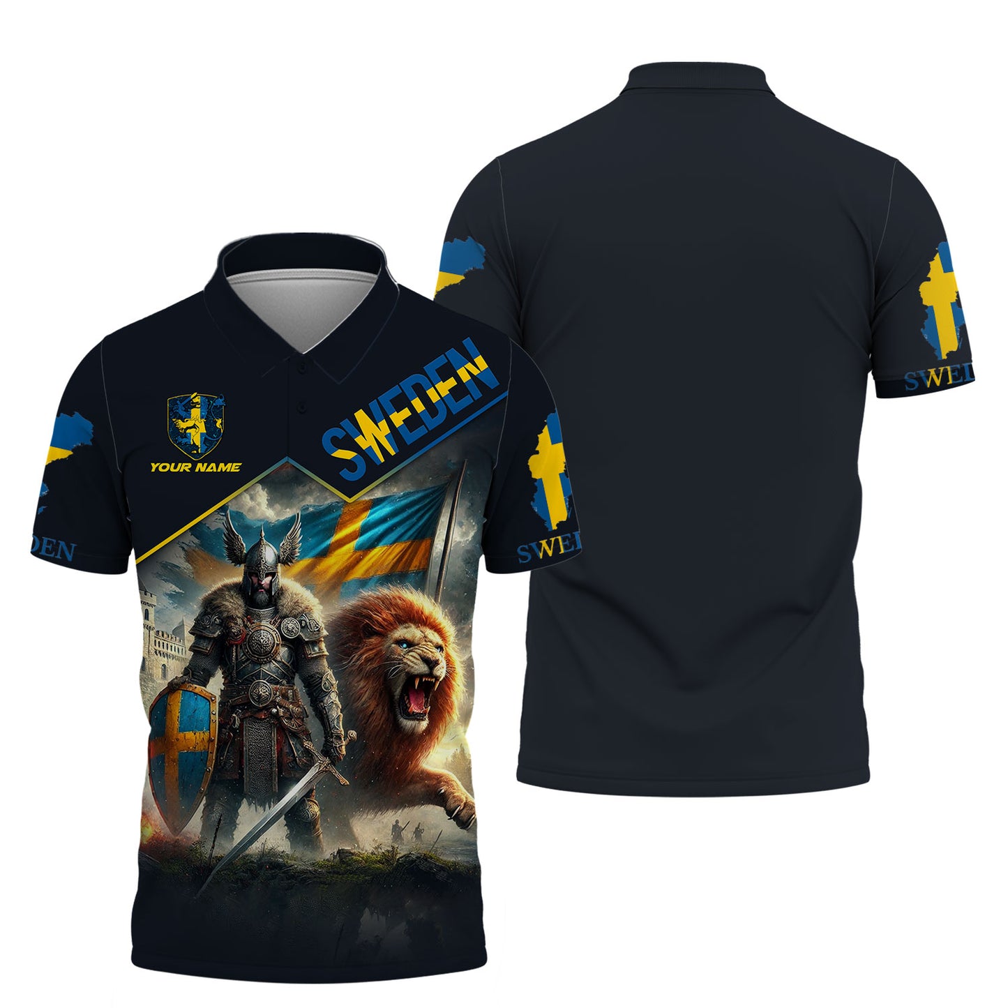 T-shirts personnalisés Guerrier Viking avec Lion de Suède Cadeau pour les amoureux suédois