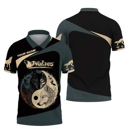 Camiseta con estampado 3D completo de lobo Yin Yang, regalo personalizado con nombre para amantes de los lobos