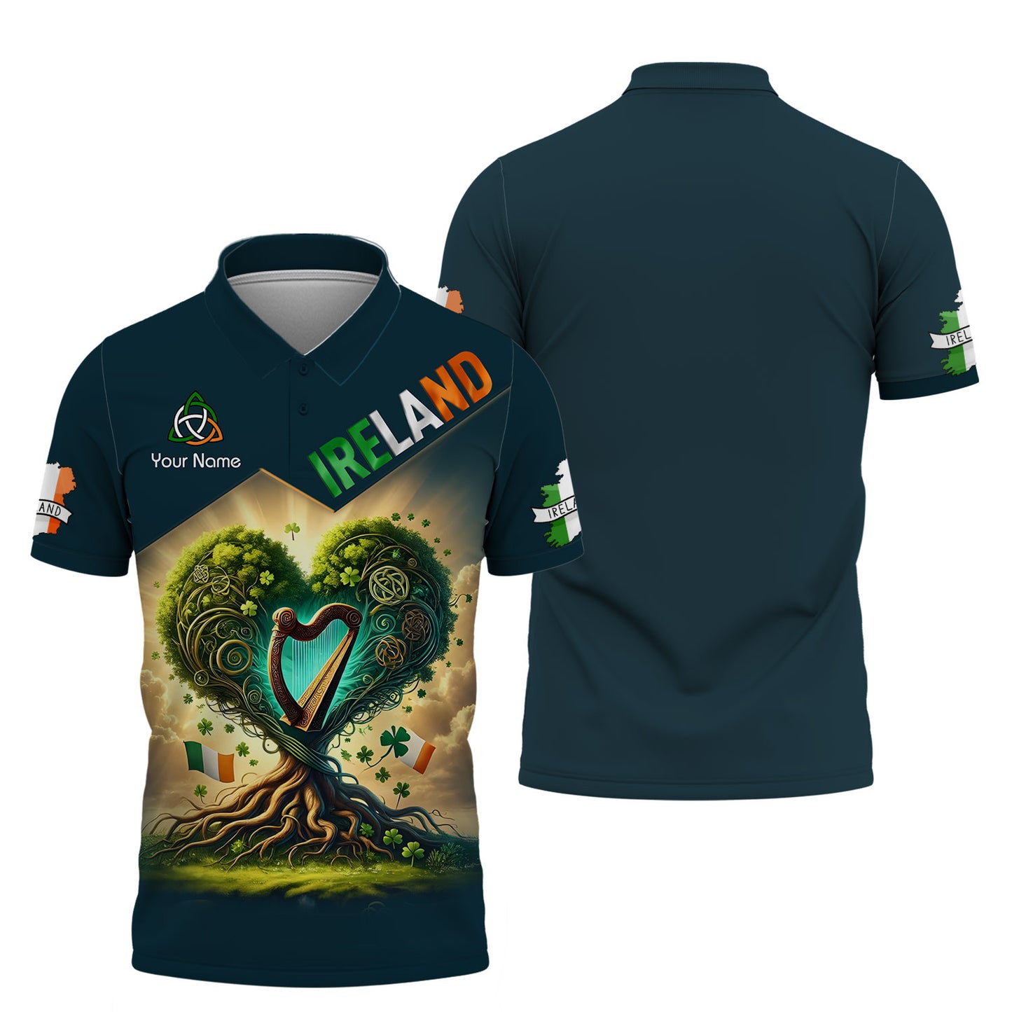 T-shirt Irlande entièrement imprimé en 3D, cadeau personnalisé avec nom pour les amoureux de l'Irlande