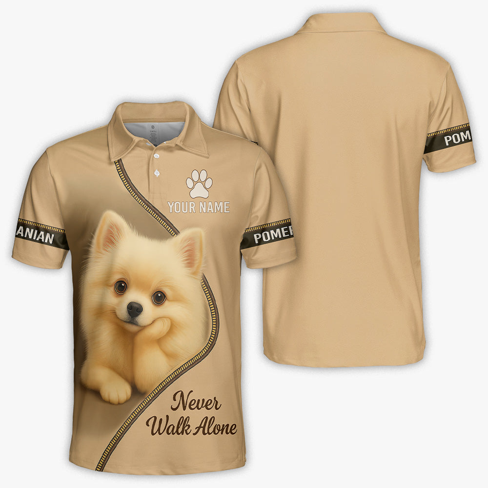 Personalized Pomeranian Unisex T Shirt - Cute Fluffy Dog Design Never Walk Alone
