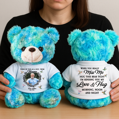 Think Of Me As A Hug From Heaven Custom Photo - Memorial Personalized Teddy Bear