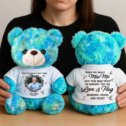 Think Of Me As A Hug From Heaven Custom Photo - Memorial Personalized Teddy Bear