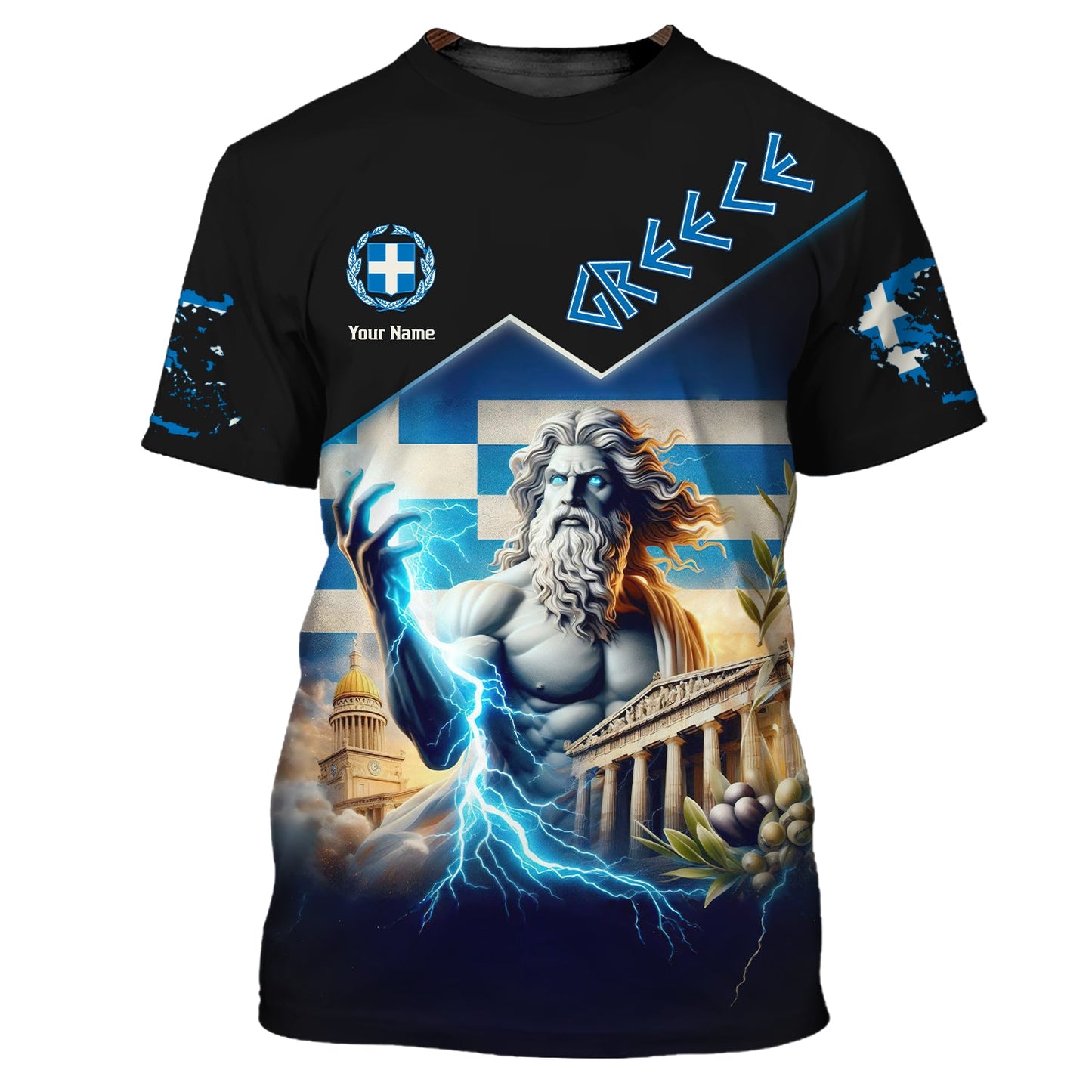 3D Full Print Zeus Greece Zipper Hoodie Personalized Name Gift For Greek Lovers