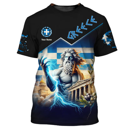 Sudadera con capucha y cremallera con estampado 3D completo de Zeus, Grecia, regalo con nombre personalizado para amantes griegos