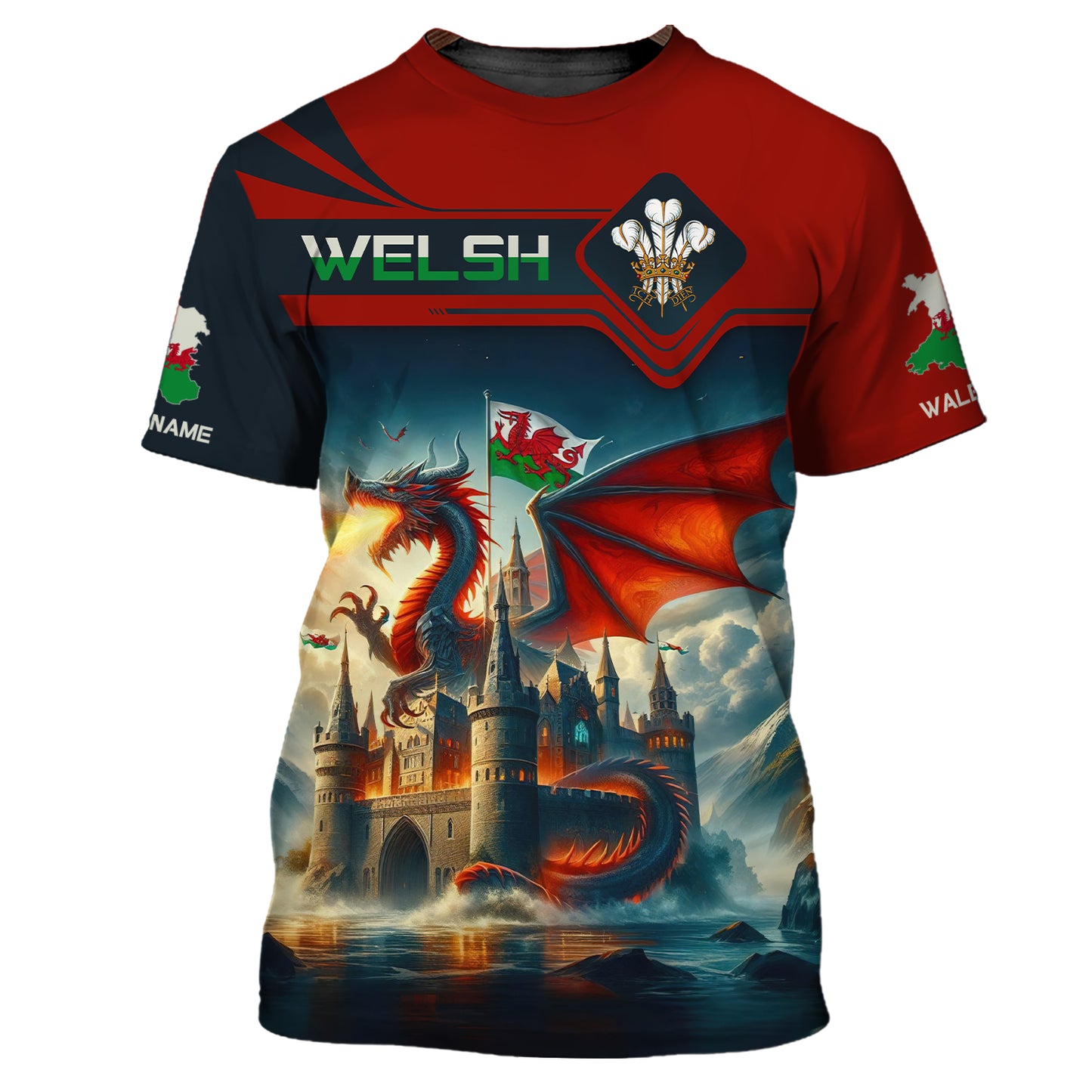 Camiseta con estampado 3D de Love Wales Camiseta con dragón de Gales Regalo para amantes de Gales