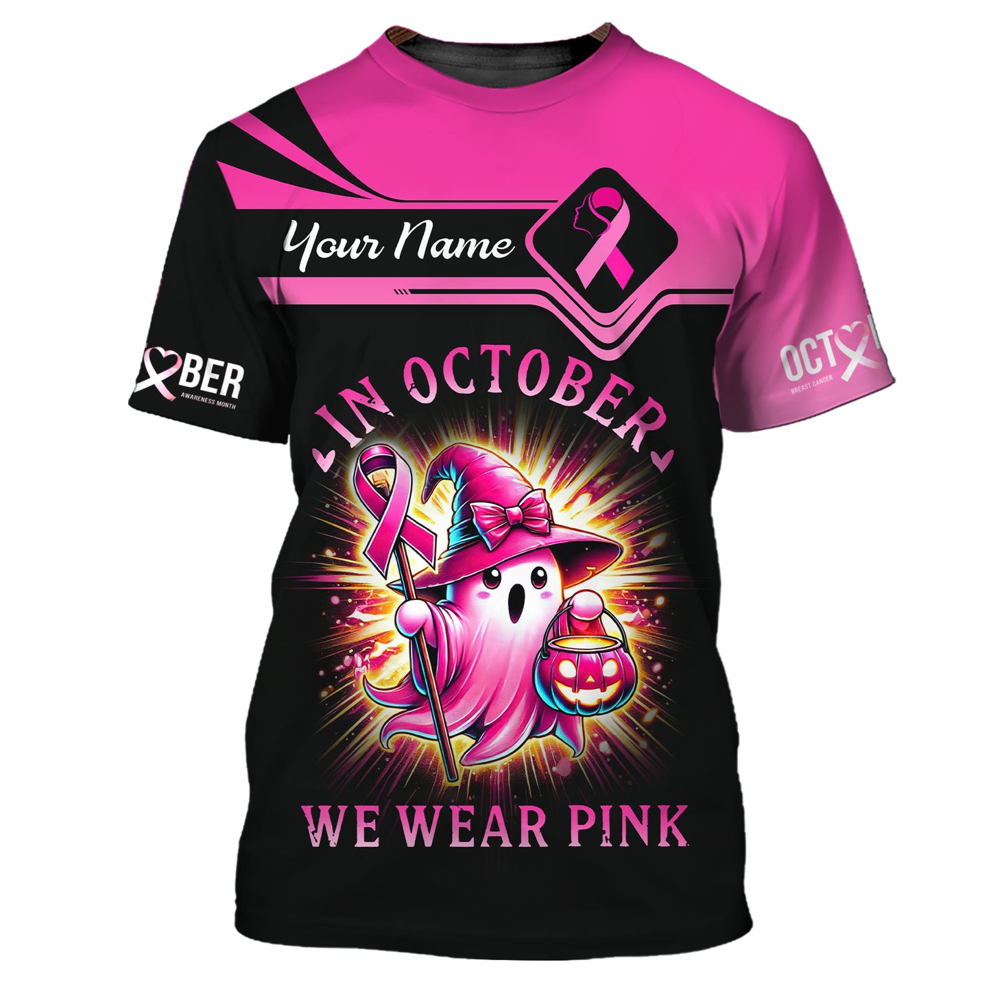 Sudadera con capucha con cremallera y estampado 3D completo "En octubre usamos rosa", regalo personalizado con nombre para supervivientes de cáncer