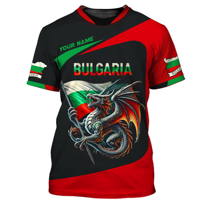 Dragon With Bulgaria Flag Custom T-Shirt Personalized Name 3D Zipper Hoodie Gift For Bulgaria Lovers