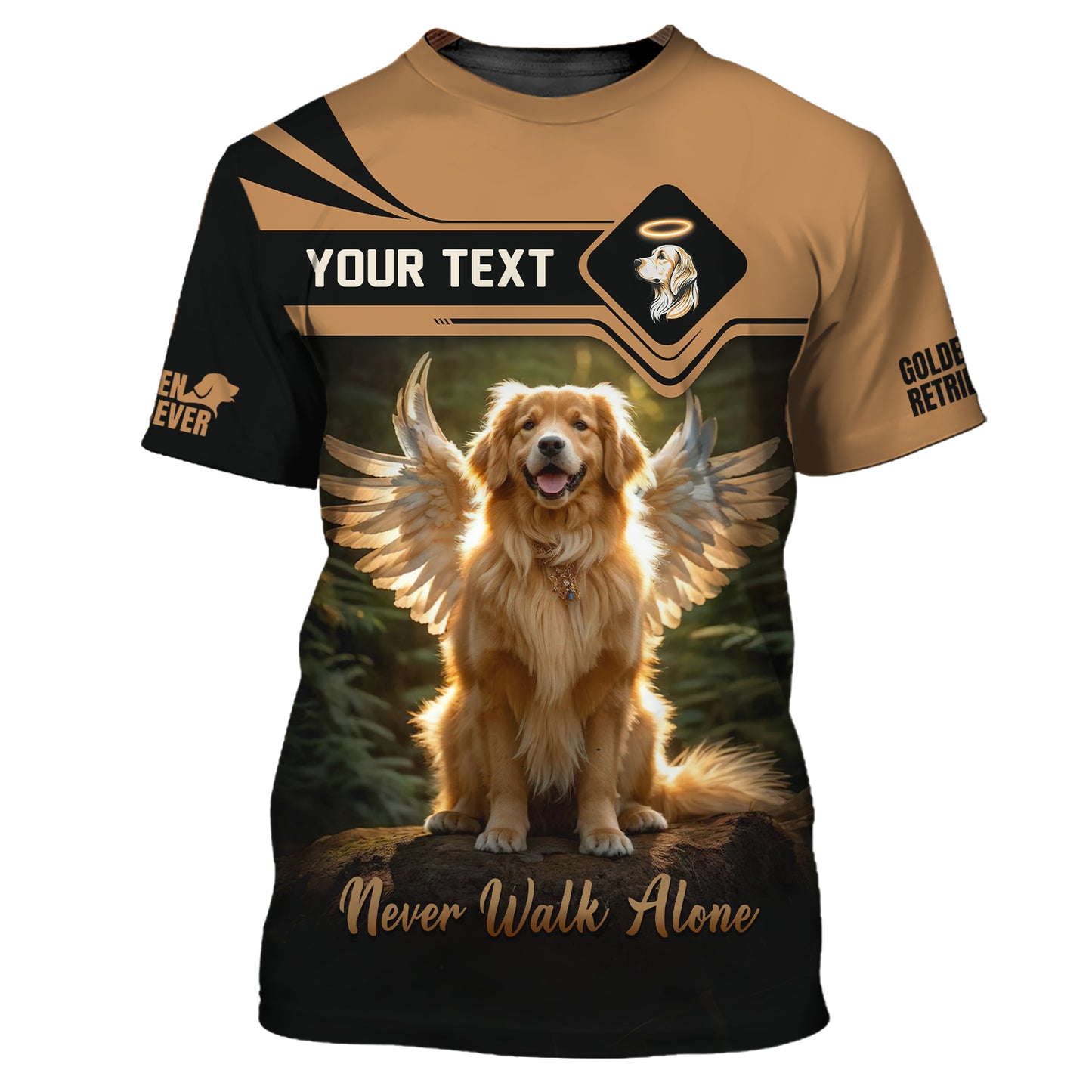 Sudadera con capucha y cremallera 3D con nombre personalizado de Golden Retriever, regalo Never Walk Alone para amantes de los perros