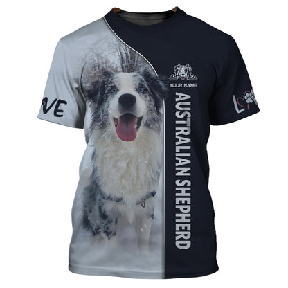 Sudadera con capucha y cremallera 3D con nombre personalizado de pastor australiano, regalo para amantes de los perros