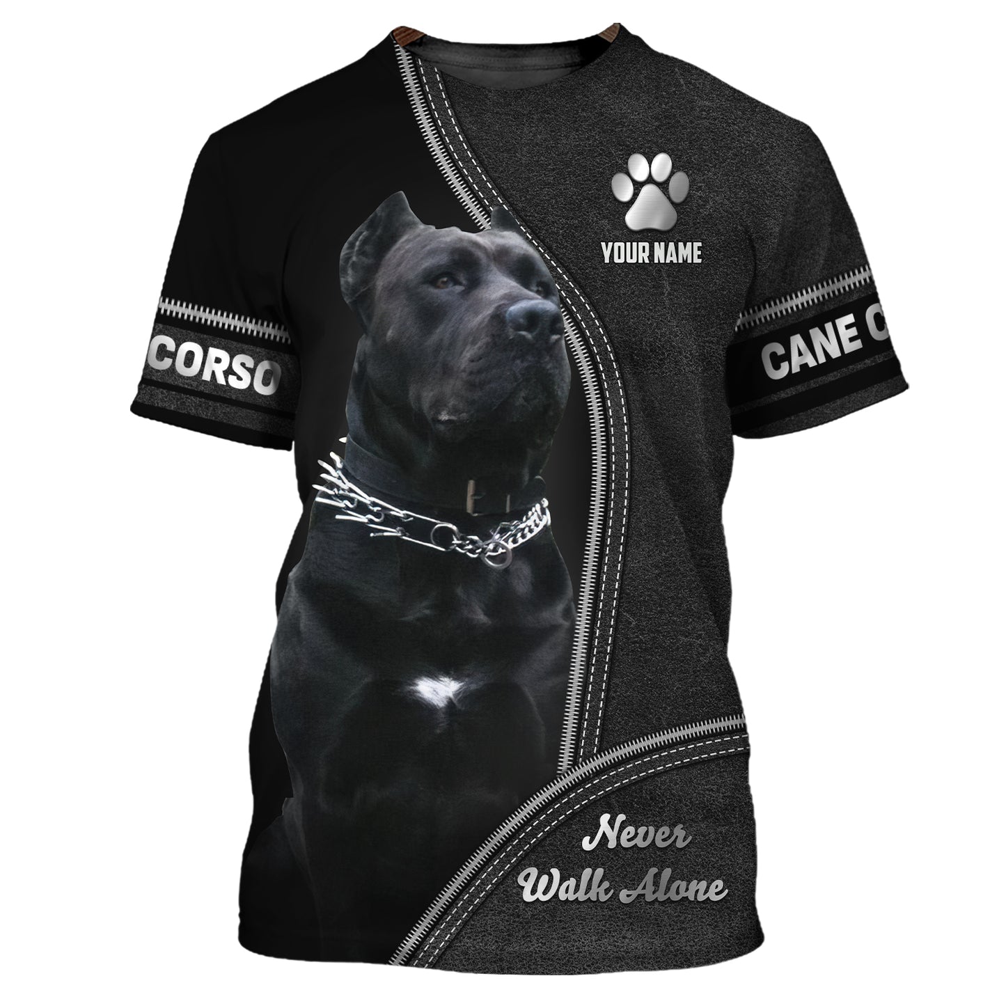 Sudadera con capucha y cremallera con nombre personalizado de Cane Corso, regalo Never Walk Alone para amantes de los perros, camisetas 3D