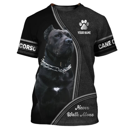 Sweat à capuche zippé avec nom personnalisé Cane Corso Never Walk Alone Cadeau pour les amoureux des chiens Chemises 3D