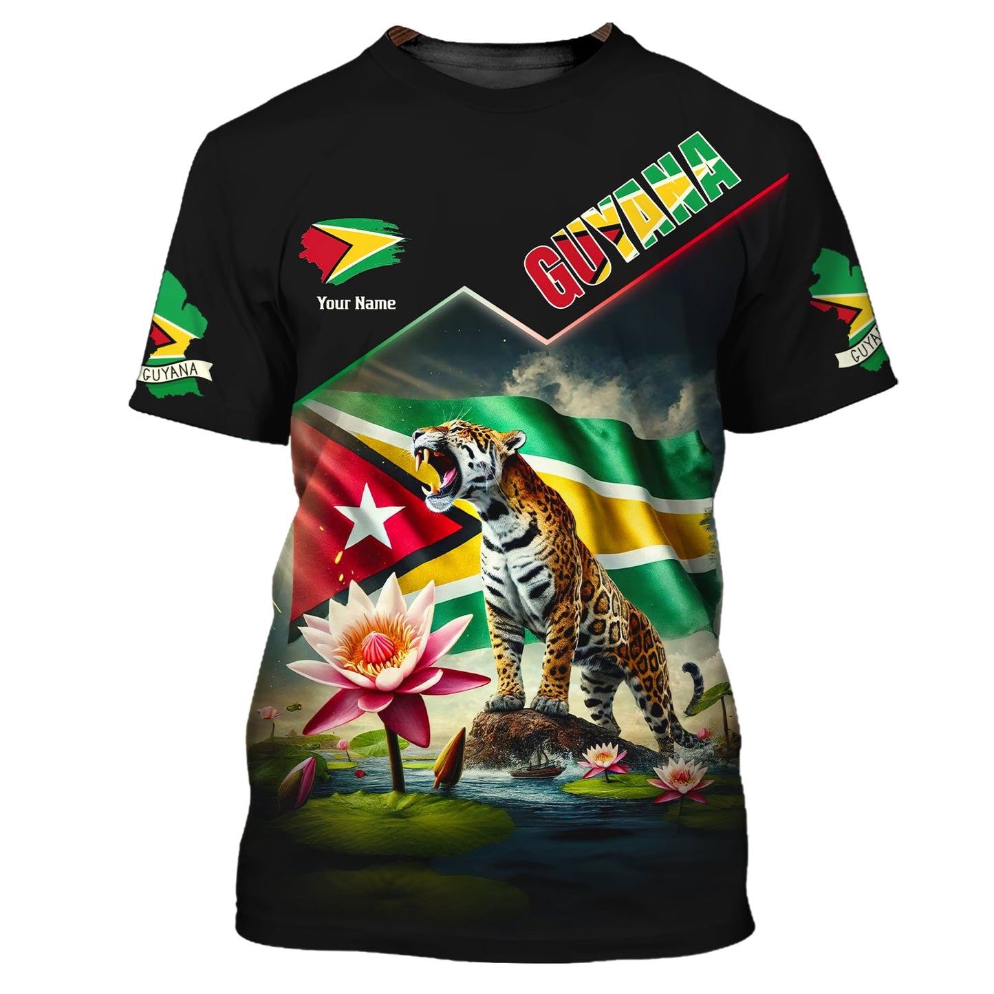 Sudadera con capucha y cremallera de Guyana con estampado completo en 3D, regalo personalizado con nombre para amantes de Guyana