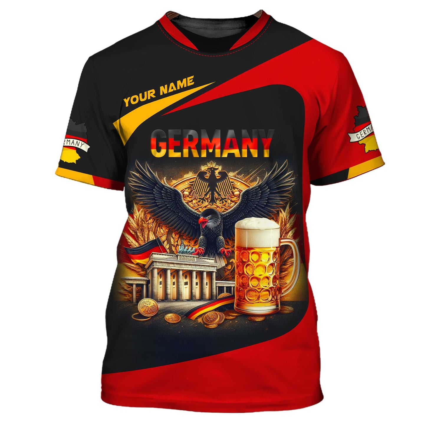 Sudadera con capucha y cremallera con nombre personalizado de águila con cerveza de Alemania, regalo personalizado para los amantes de Alemania