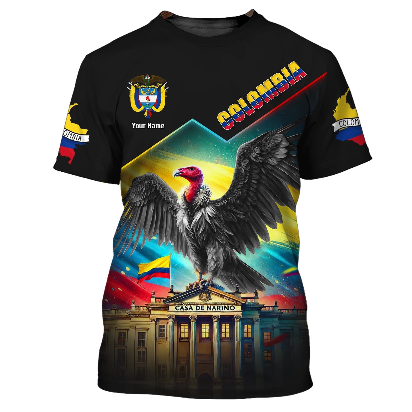 Camisetas personalizadas con gif del cóndor andino de Colombia para amantes de Colombia