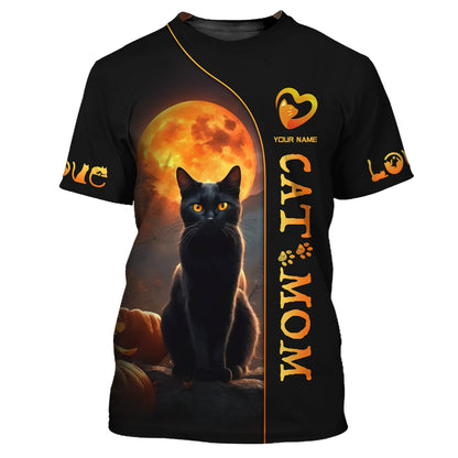 Black Cat With Moon Custom Name Cat Mom 3D Zipper Hoodie Gift For Cat Lovers