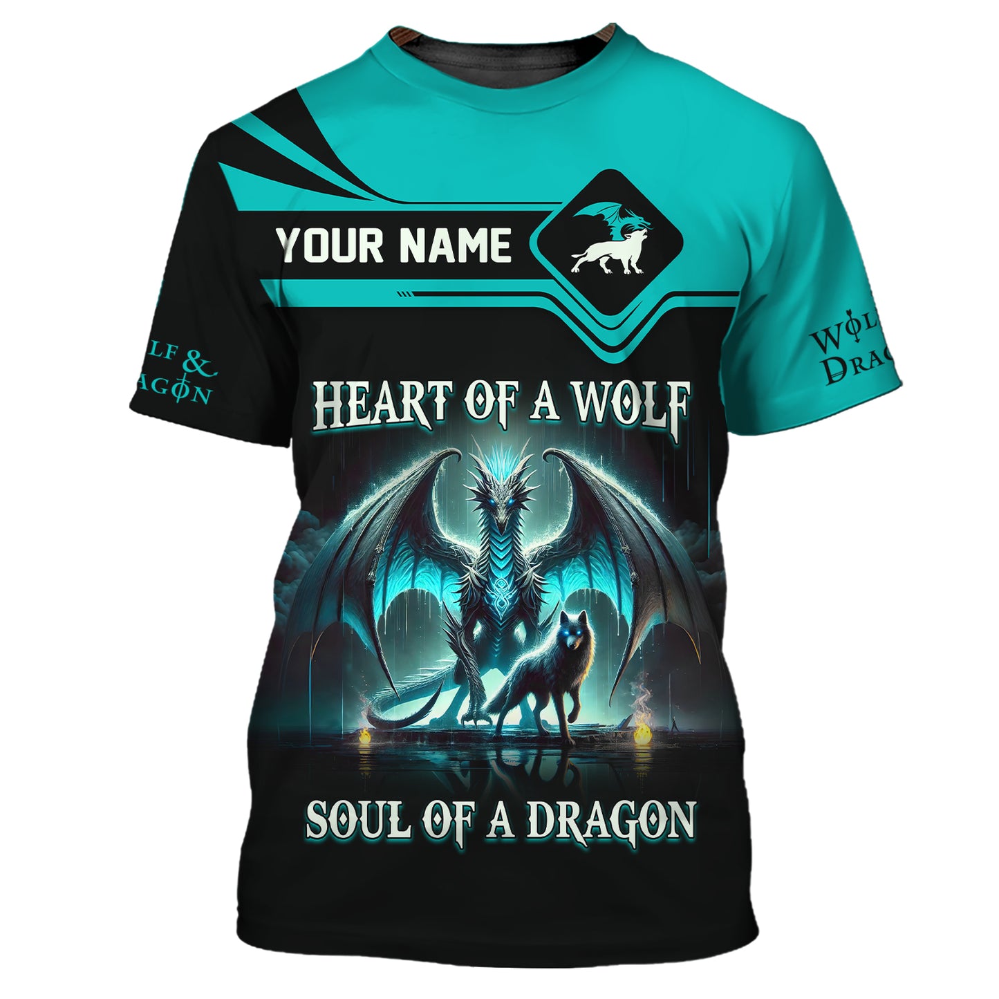 T-shirt néon à imprimé dragon 3D complet, cadeau personnalisé pour les amoureux des dragons