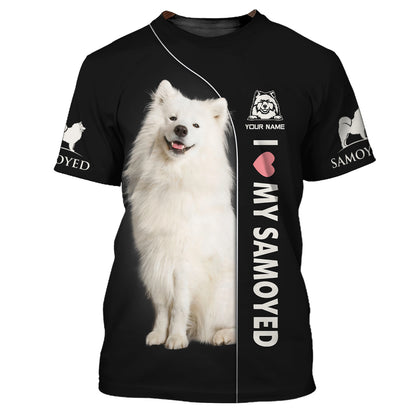 Sudadera con capucha y cremallera con nombre personalizado "Amo a mi samoyedo", regalo para amantes de los perros, camisetas 3D