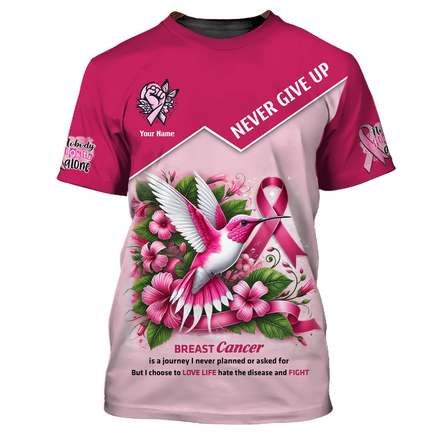 Sudadera con capucha y cremallera con nombre personalizado para concienciar sobre el cáncer de mama. Nunca te rindas. Regalo para sobrevivientes de cáncer