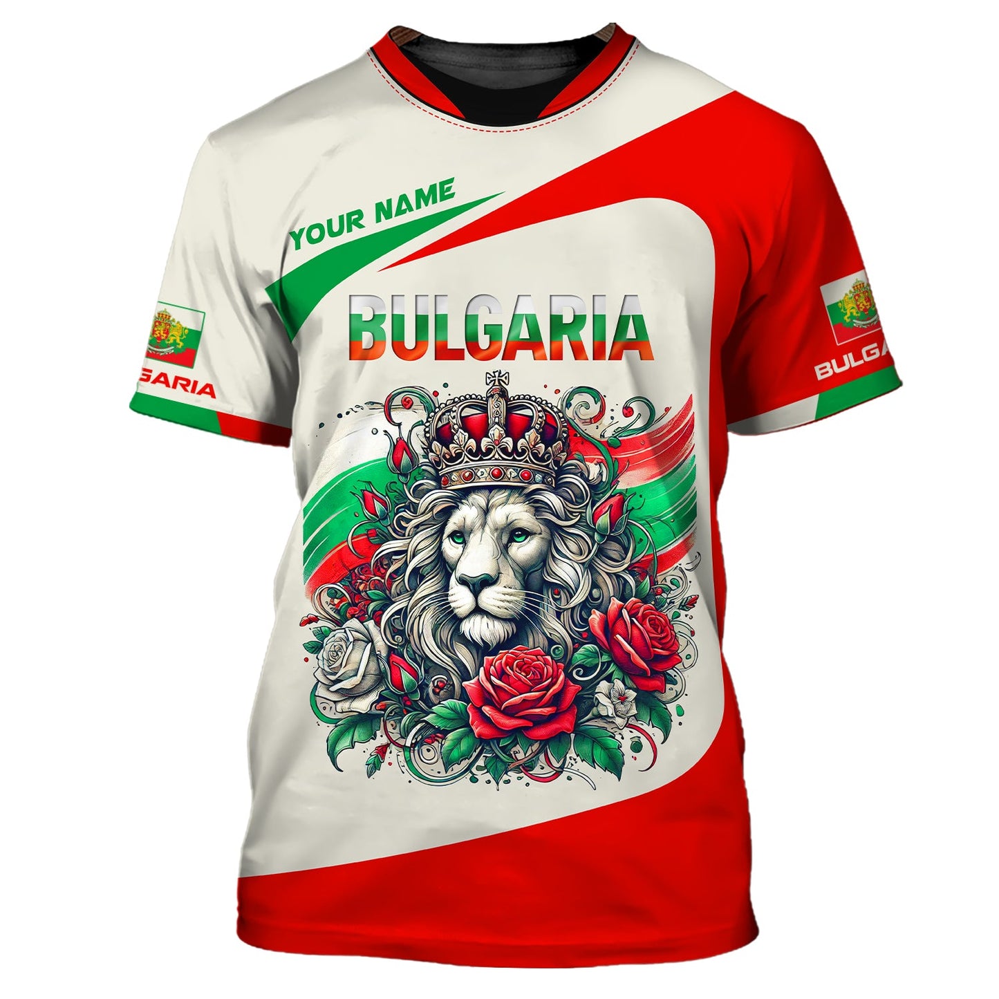 Sudadera con capucha y cremallera con nombre personalizado de Bulgaria, Rey León con rosa, camisetas en 3D, regalo para amantes de Bulgaria