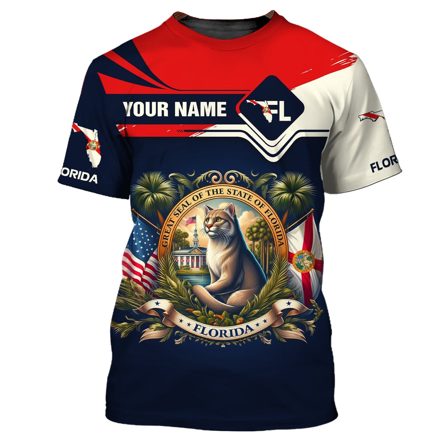 Sudadera con capucha y cremallera personalizada con el escudo de armas de Florida, gif para amantes de Florida, camiseta 3D