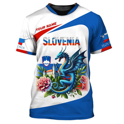 3D Full Print Dragon With Carnations Of Slovenia Zipper Hoodie Personalized Name Gift For Slovenian Lovers