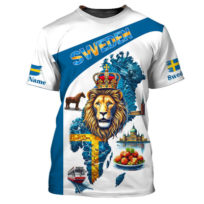 Sudadera con capucha y cremallera con mapa de Suecia e impresión completa en 3D de El Rey León, regalo con nombre personalizado para amantes suecos