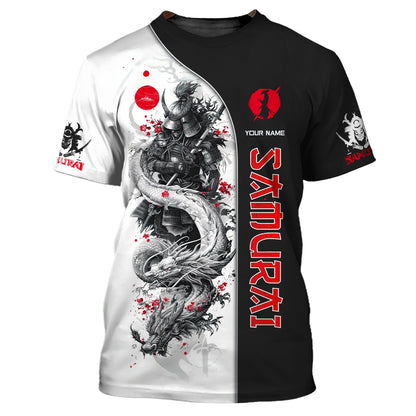 Samurai Custom Name Zipper Hoodie White Dragon With Samurai 3D Shirts