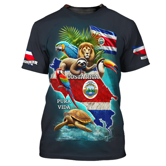 3D Full Print Nature On Costa Rica Map T-Shirt Gift For Costa Rica Lovers