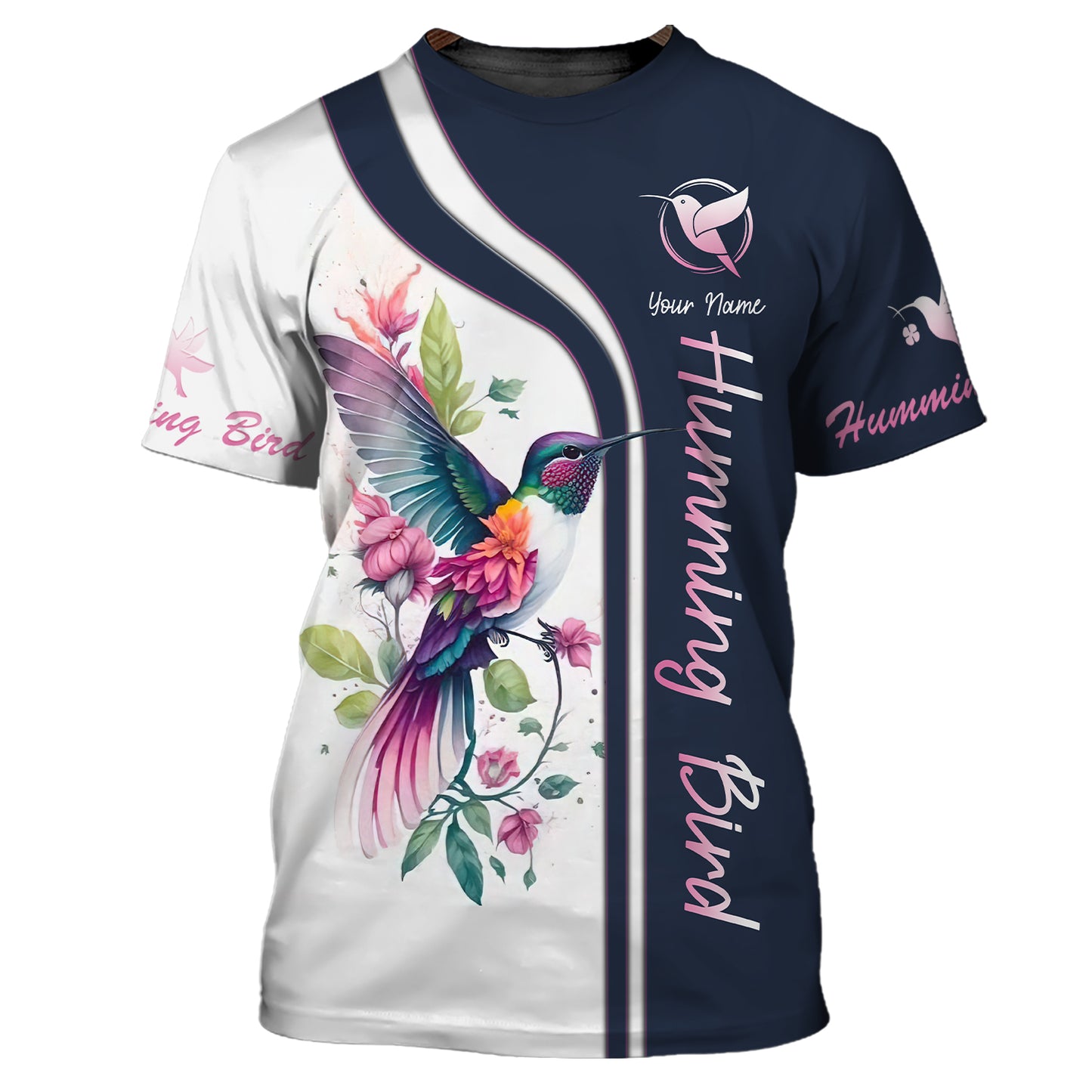 Sudadera con capucha y cremallera con estampado 3D completo de colibrí y flores, regalo personalizado con nombre para amantes de los colibríes