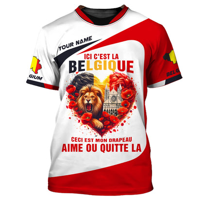 Sweat à capuche zippé en forme de cœur belge avec impression 3D complète, cadeau personnalisé avec nom pour les amoureux belges