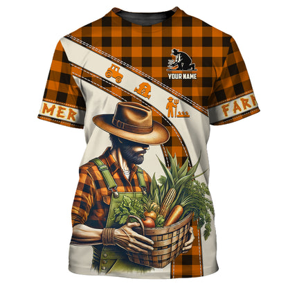 Sudadera con capucha y cremallera con estampado 3D completo de "El granjero con cesta de verduras", regalo personalizado con nombre para amantes de los agricultores