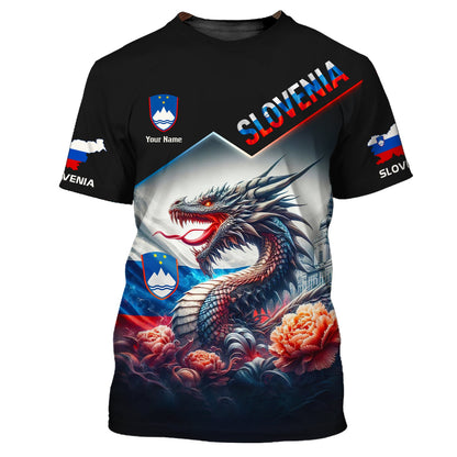 T-shirt personnalisé avec nom personnalisé et drapeau de la Slovénie, sweat à capuche avec fermeture éclair 3D, cadeau pour les amoureux de la Slovénie