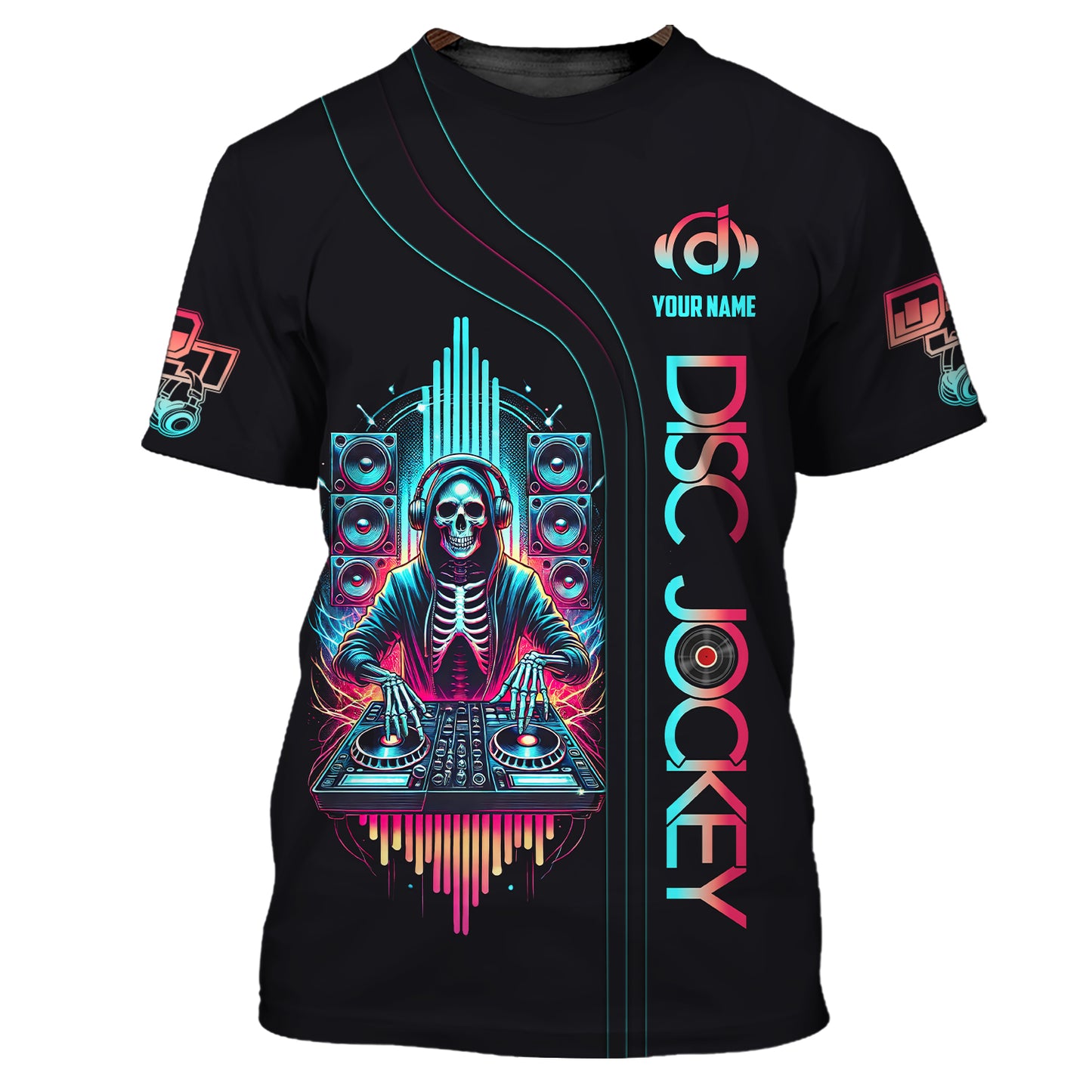 Sudadera con capucha y cremallera con esqueleto de DJ con impresión 3D completa, regalo con nombre personalizado para amantes de los disc jockeys