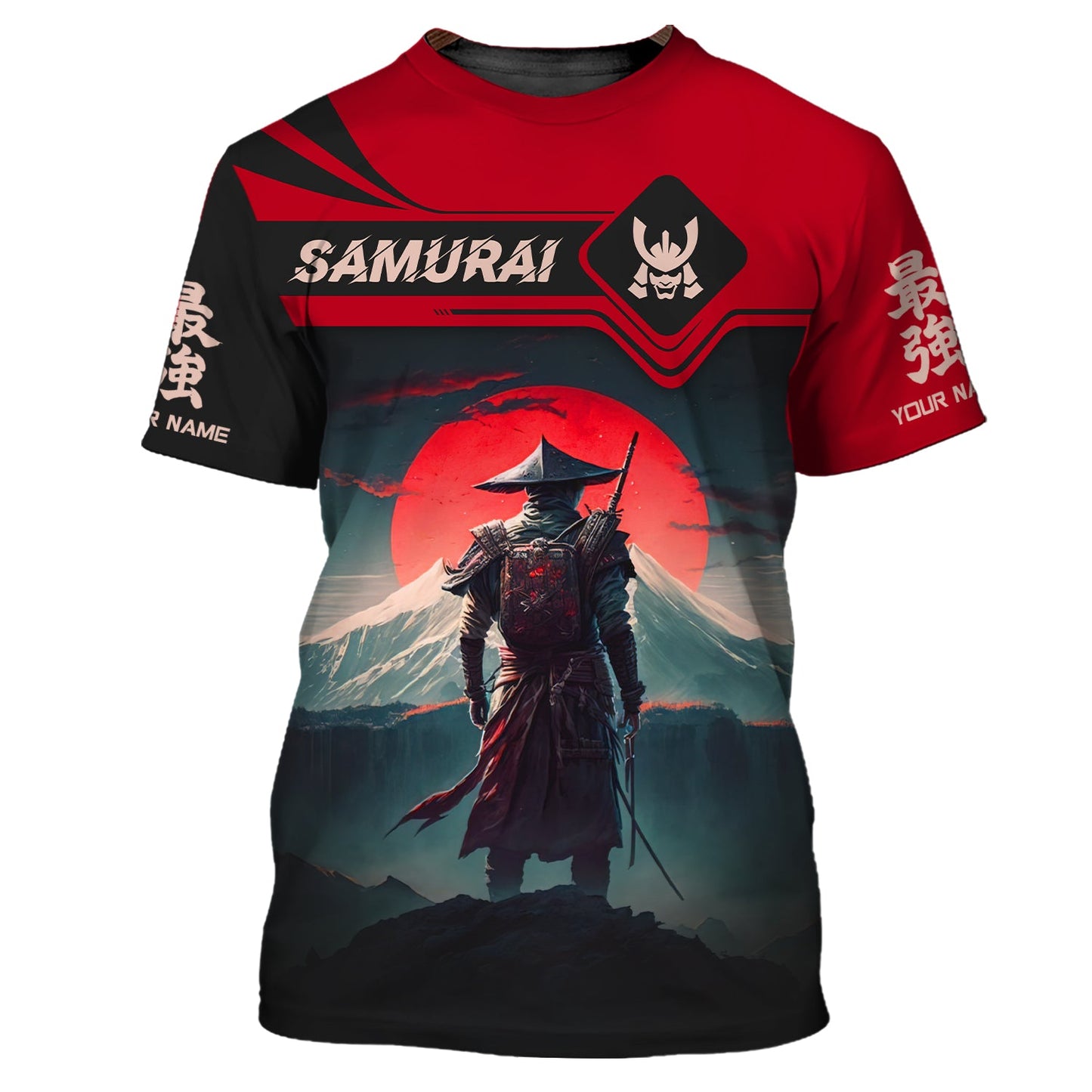 Zipper Hoodie Red Moon Samurai Personalized Name 3D Full Print Shirt