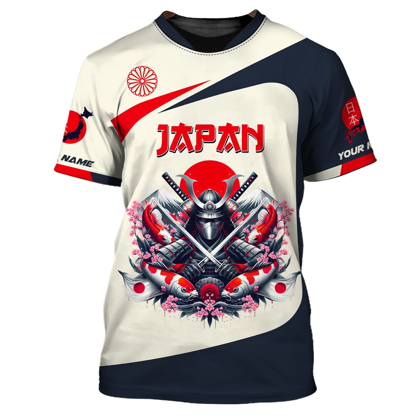 Sweat à capuche zippé personnalisé japonais Samouraï avec poisson Koi 3D T-shirt cadeau pour amoureux japonais