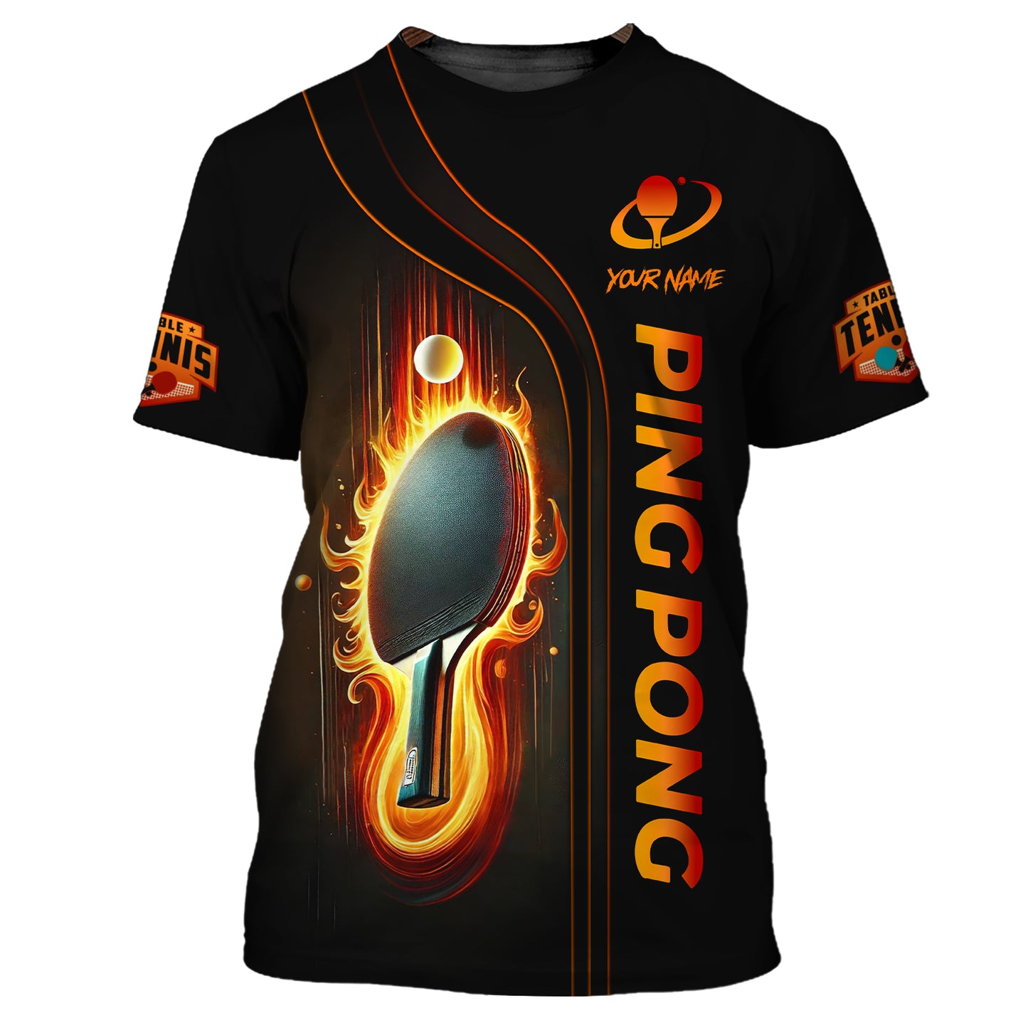 Personalized Ping Pong Shirt - Fiery Paddle Design