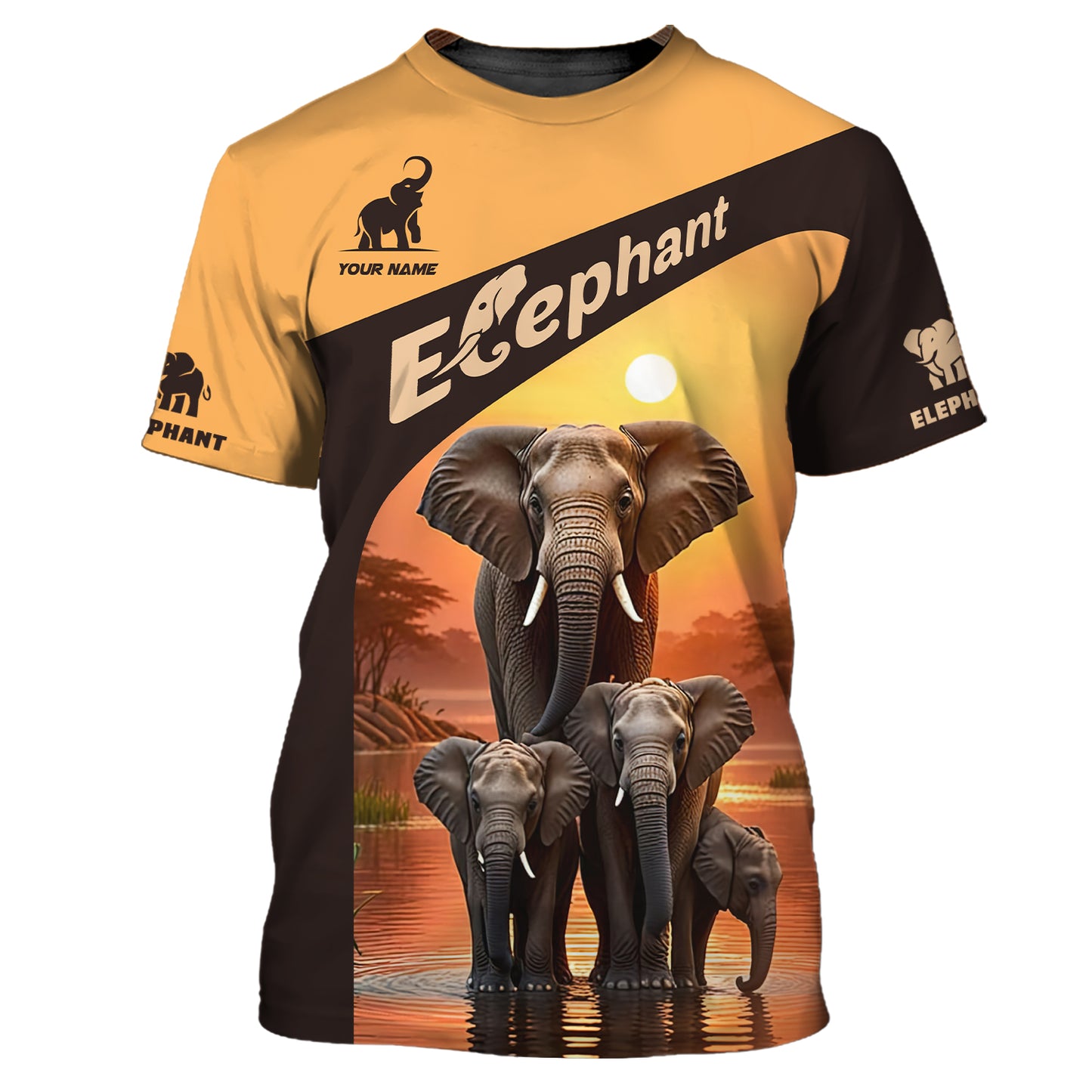 3D Full Print Sunset Elephant Zipper Hoodie Personalized Name Gift For Elephant Lovers