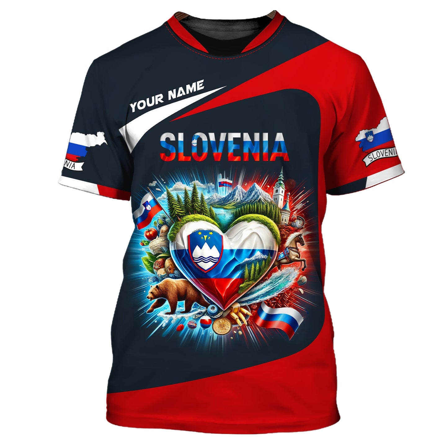 Sudadera con capucha y cremallera con corazón de Eslovenia y nombre personalizado Camiseta de Eslovenia Camiseta unisex de Eslovenia