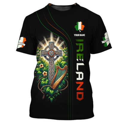 T-shirts personnalisés avec croix celtique Irlande Sweat à capuche zippé 3D Cadeau pour amoureux irlandais