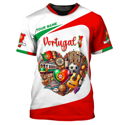 Sweat à capuche avec fermeture éclair 3D avec nom personnalisé en forme de cœur du Portugal, cadeau personnalisé pour les amoureux du Portugal