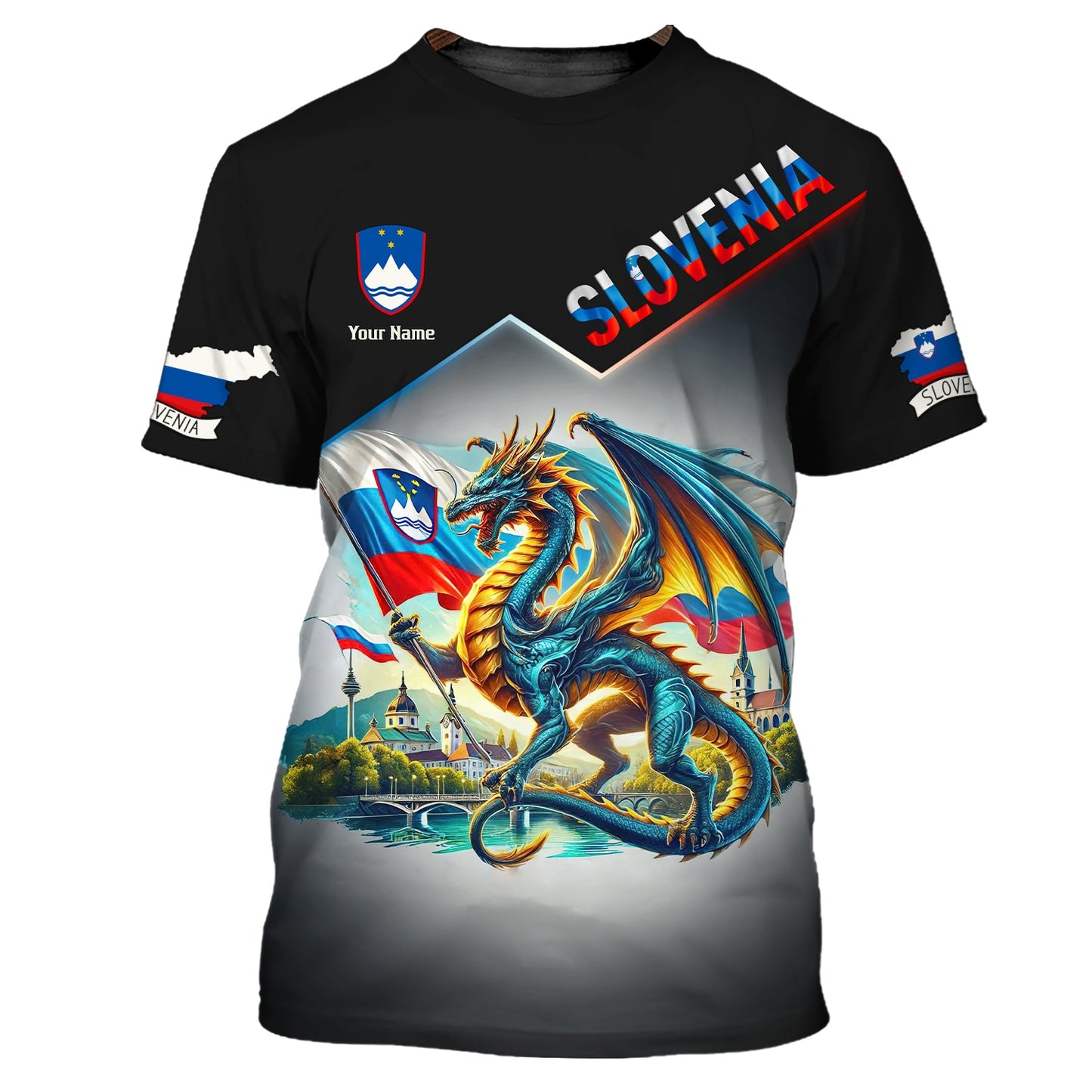 Sweat à capuche zippé Dragon Slovénie imprimé en 3D Cadeau personnalisé avec nom pour les amoureux de Slovénie