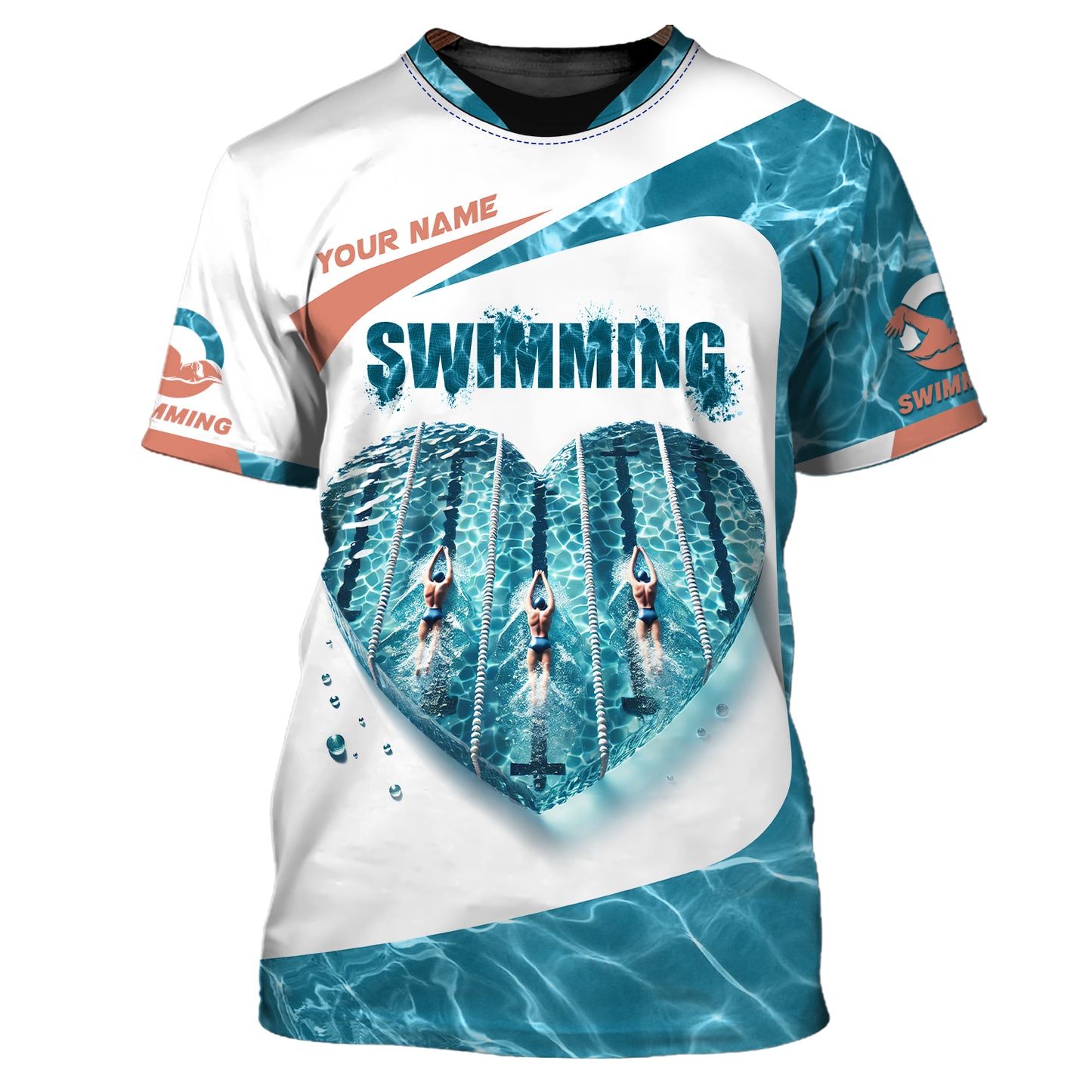 3D Full Print Swimming Heart Zipper Hoodie Personalized Name Gift For Swimming Lovers