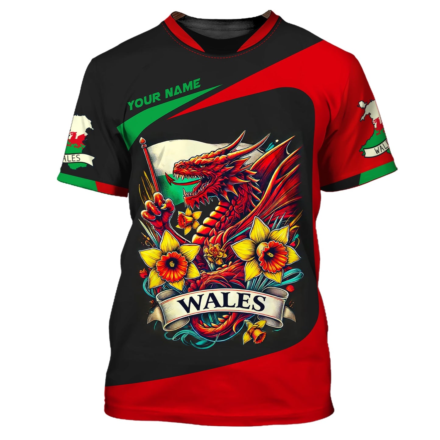 Sweat à capuche avec fermeture éclair et nom personnalisé du Pays de Galles, imprimé complet, chemise Dragon Wales, cadeau pour les amoureux du Pays de Galles