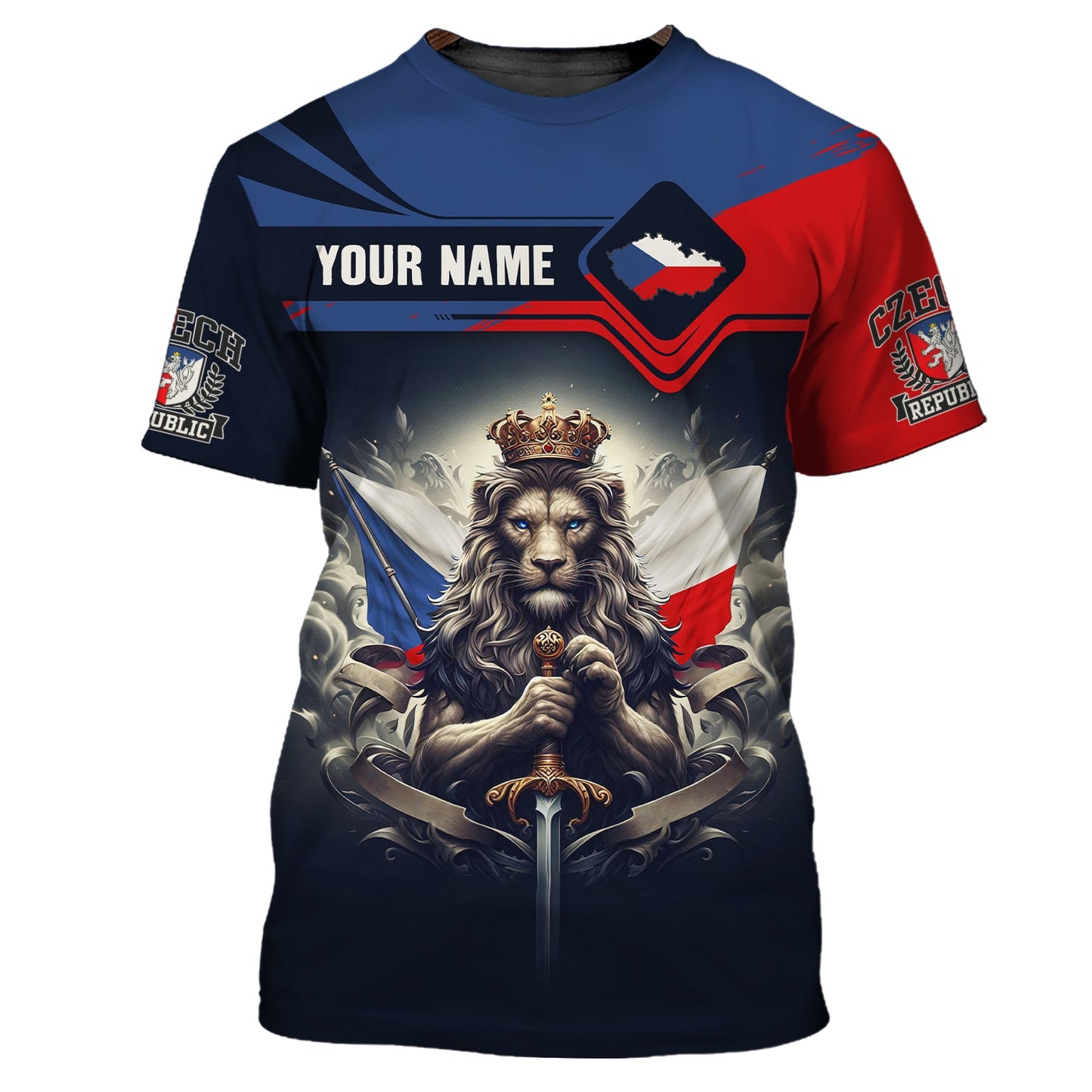 Sudadera con capucha y cremallera 3D con nombre personalizado de El Rey León de la República Checa, regalo personalizado para los amantes de la República Checa