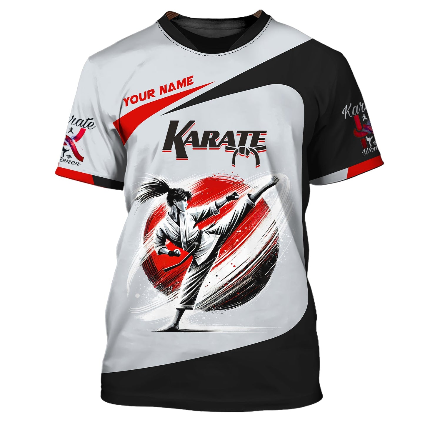 Camiseta de karate para mujer con nombre personalizado, sudadera con cremallera de karate en 3D, regalo personalizado para amantes del karate