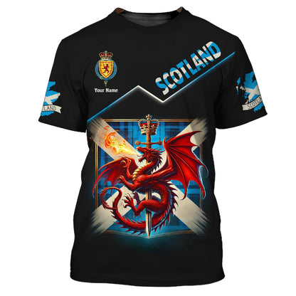 3D Full Print Dragon With Scotland Flag Zipper Hoodie Personalized Name Gift For Scotland Lovers