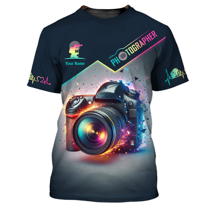 Sudadera con capucha y cremallera con estampado 3D completo y colorido para cámara, regalo personalizado con nombre para amantes de la fotografía